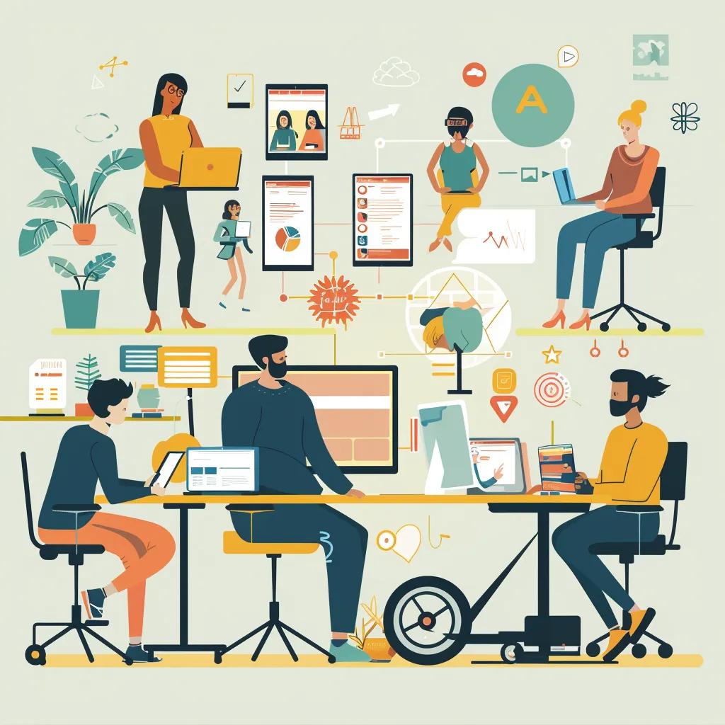 Diverse individuals using technology in a modern workspace, emphasizing the importance of website accessibility