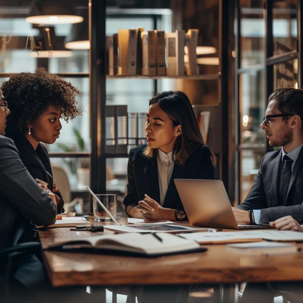 Diverse lawyers collaborating in a modern office on ADA compliance strategies